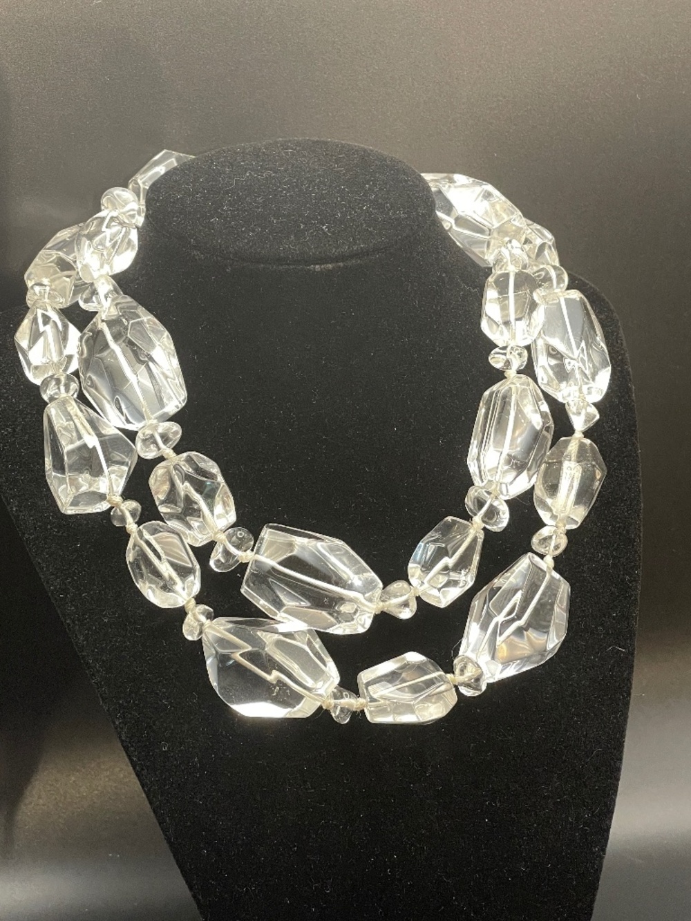 Vintage Chunky Hand Cut Rock Crystal Quartz Polished 925 Beaded Necklace